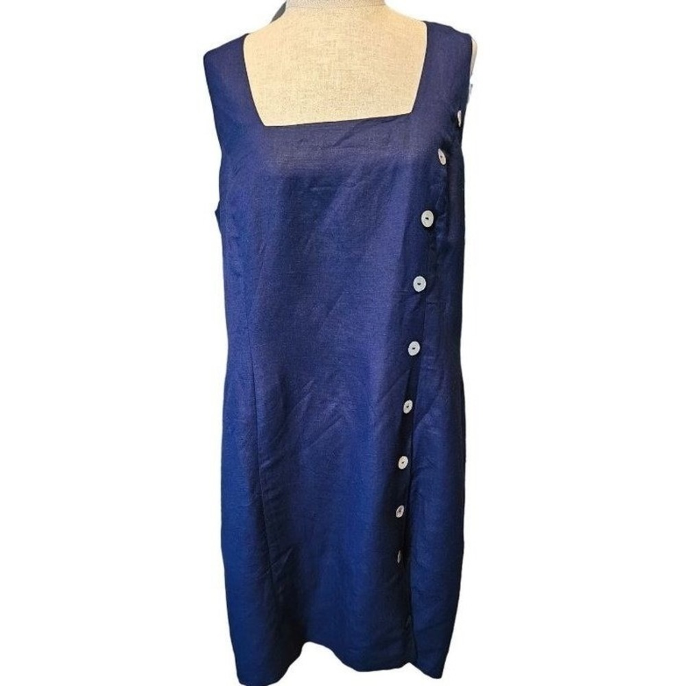 Spiegel Linen dress size 14 Navy blue‎ button detail sleeveless